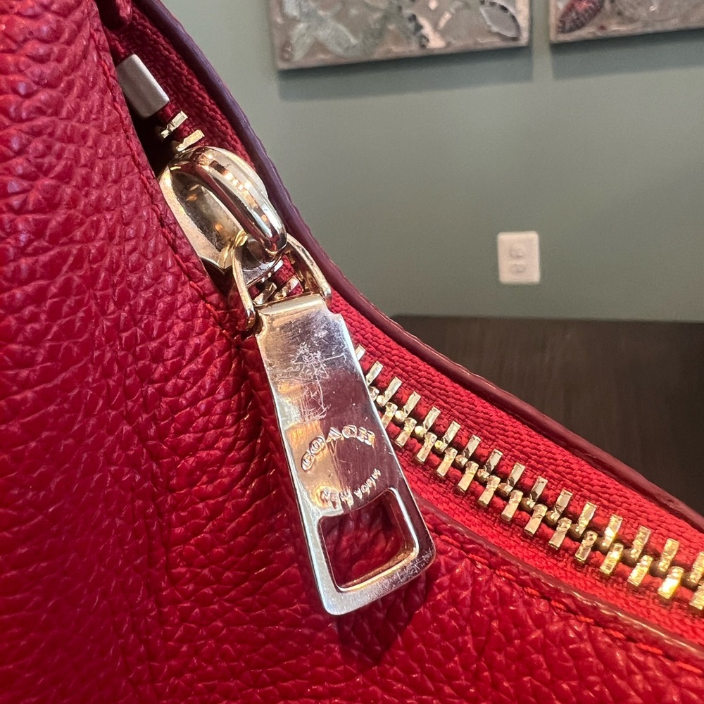 Coach Pebbled Leather Red Hobo Bag - Picture 7 of 14
